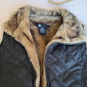 Carole Little Black Quilted Vest with Faux Fur Lining